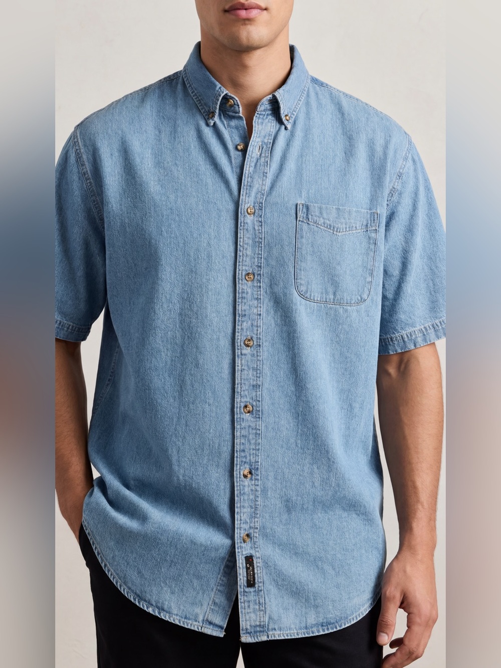 JOES USA Denim Shirt 2XL Oversized 100% Cotton Button Front Short Sleeve Blue